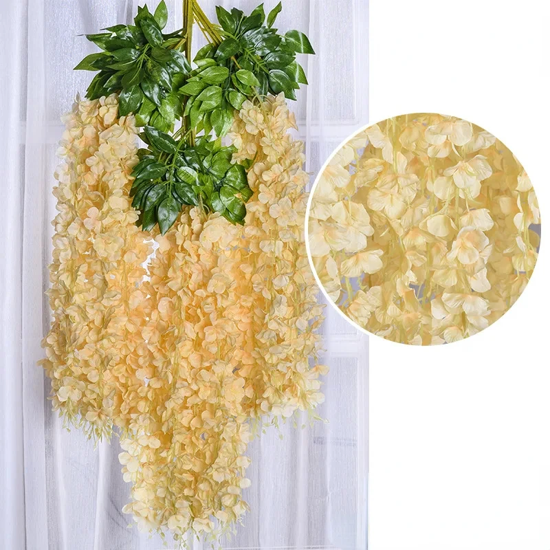12 pçs flores artificiais de glicínias ratta extra longo grosso videira pendurado guirlanda de seda glicínias para festa em casa decoração de casamento: Champagne