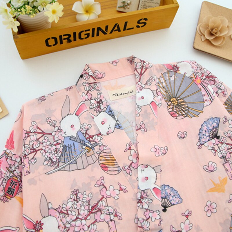Pyjama Kimono en coton pour femmes, vêtements de nuit, Style japonais, motif Floral, ample, Long Cardigan, peignoir de loisirs, W118