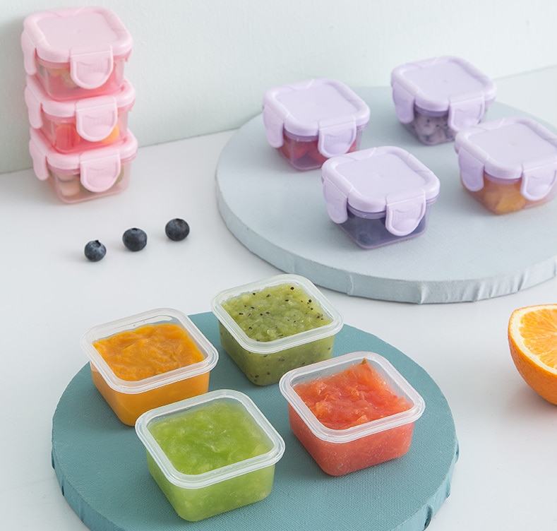 Cajas de almacenamiento de alimentos para bebés, vajilla de Color caramelo para niños, caja sellada, contenedores de comida para bebés, tazas reutilizables con bandeja, 6 unids/lote