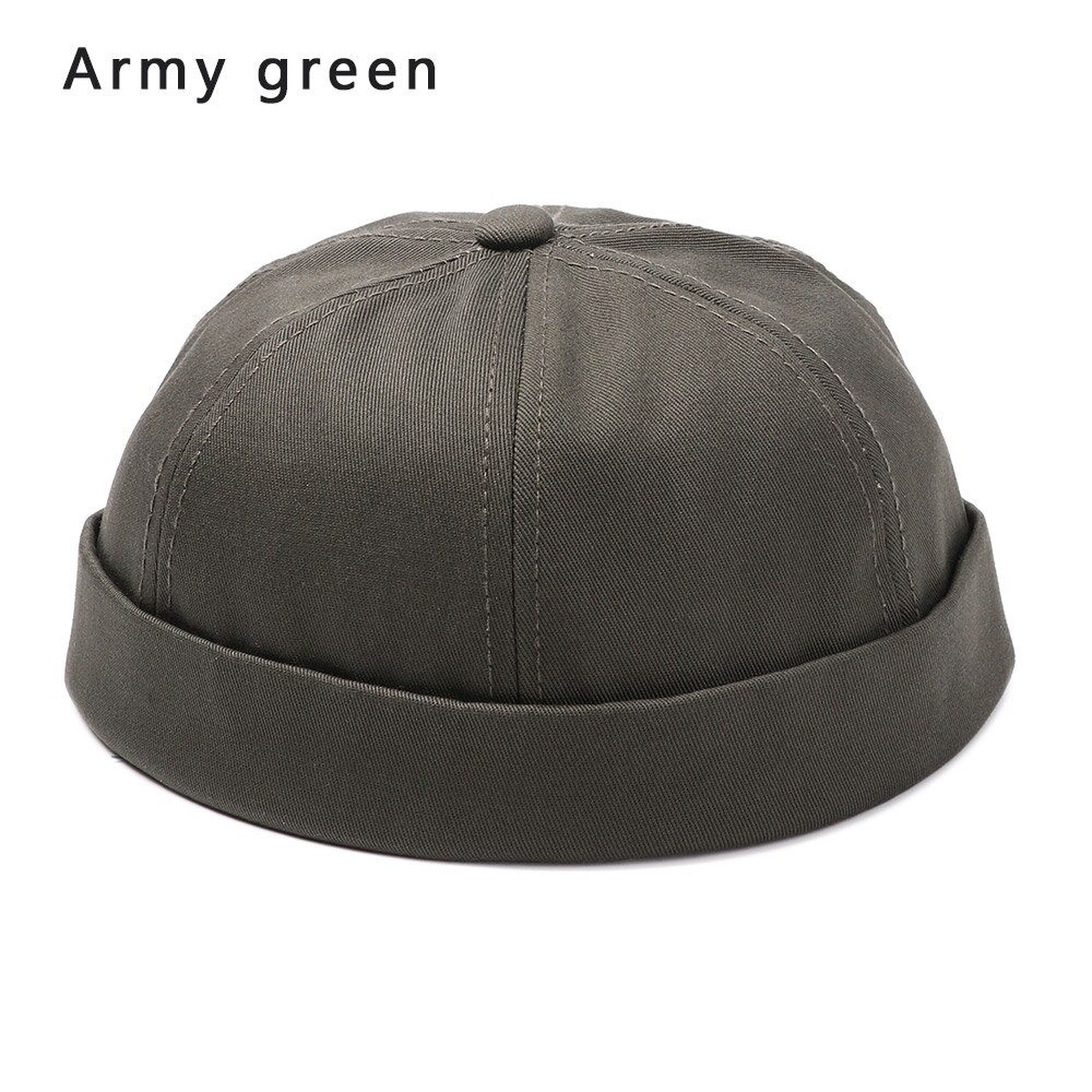 Sombrero Brimless para hombres y mujeres, capó ajustado de algodón, gorra de Skullcap roja pequeña juvenil, gorra sin visera negra para verano, boina de reloj marinero Docker: army green