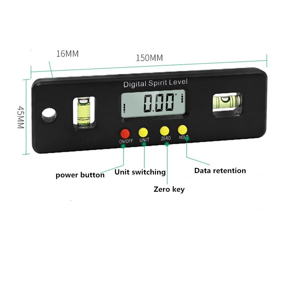 100mm/150mm Precision Digital Protractor Inclinometer Water Proof Level Box Digital Angle Finder Bevel: Black 150mm