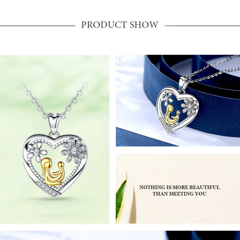 EUDORA-collar de plata de ley 925 con colgante para madre, collar con colgante para mamá y niño, joyería fina para mujer, para madre, dije de flor de corazón D59