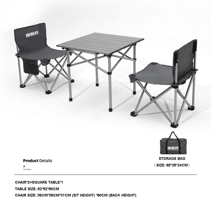 2 Person Folding Tables And Chairs Set 2 Seat 1 Table Camping Tools Outdoor Picnic Table Fishing Chair Camping furniture: Grey