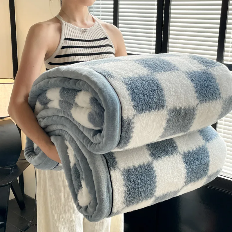 Couverture d'hiver chaude en peluche, Plaid de A, polaire de corail, douce et épaisse, pour canapé, simple, Double, couvre-lit en fourrure pour Couple