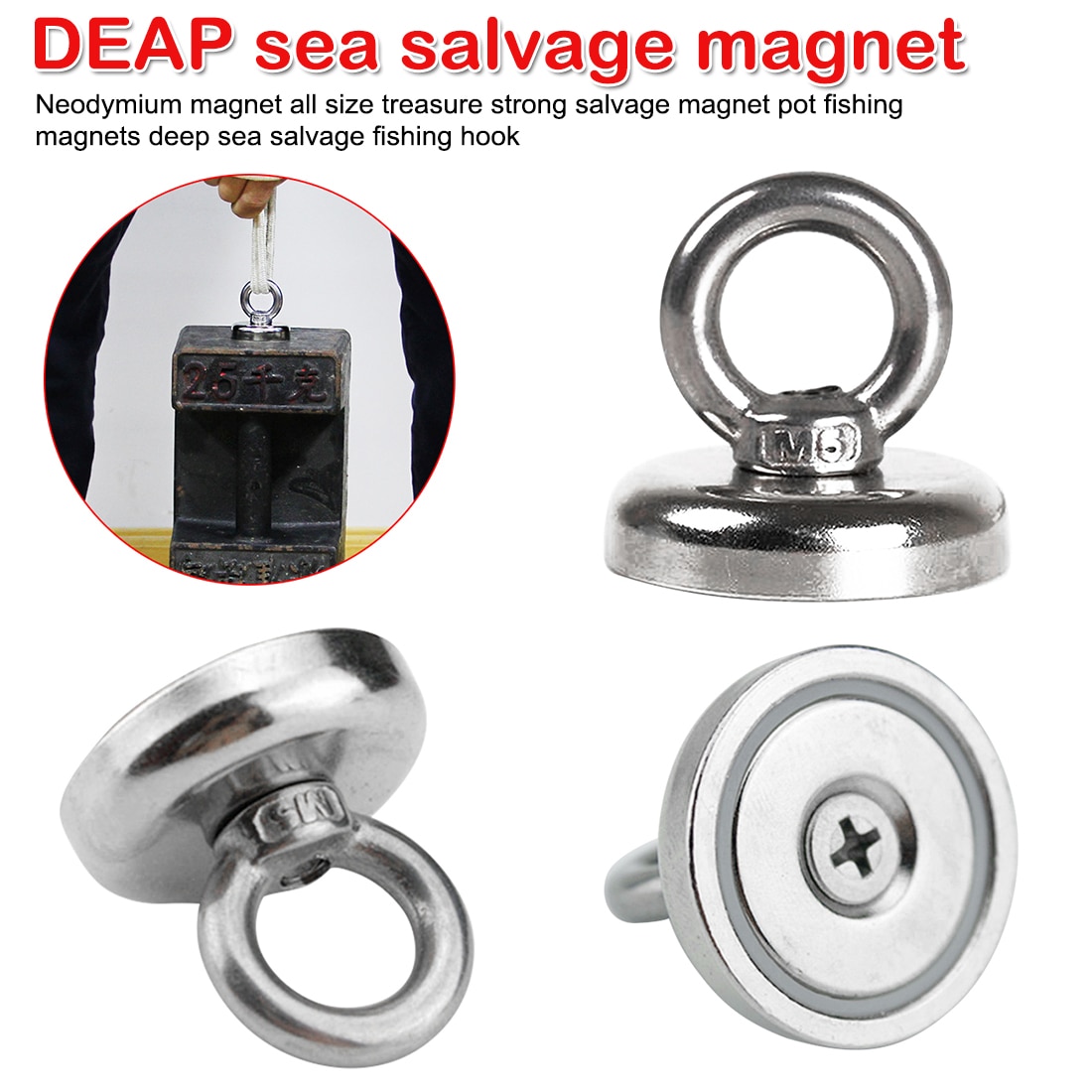 Powerful Hole Salvage Magnets Pot Magnets Permanent Deep Sea Salvage Fishing Hook Strong Neodymium magnet search magnets hook