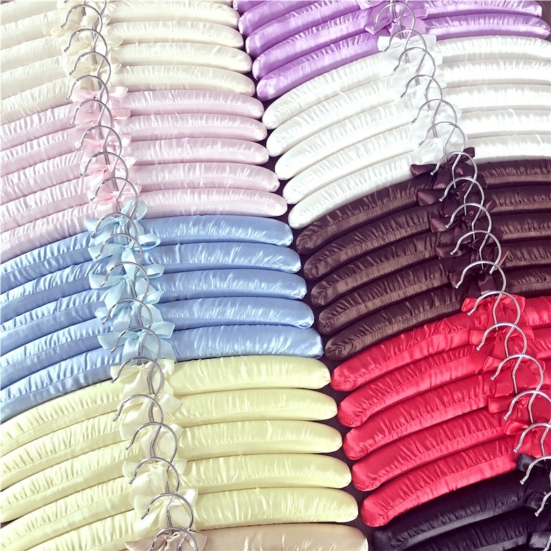 Satin Padded Hanger Silk Wrapped Clothes Hanger Clothes Hanging Silver Hook Sponge Hangers Clothes Shop Display Hangers