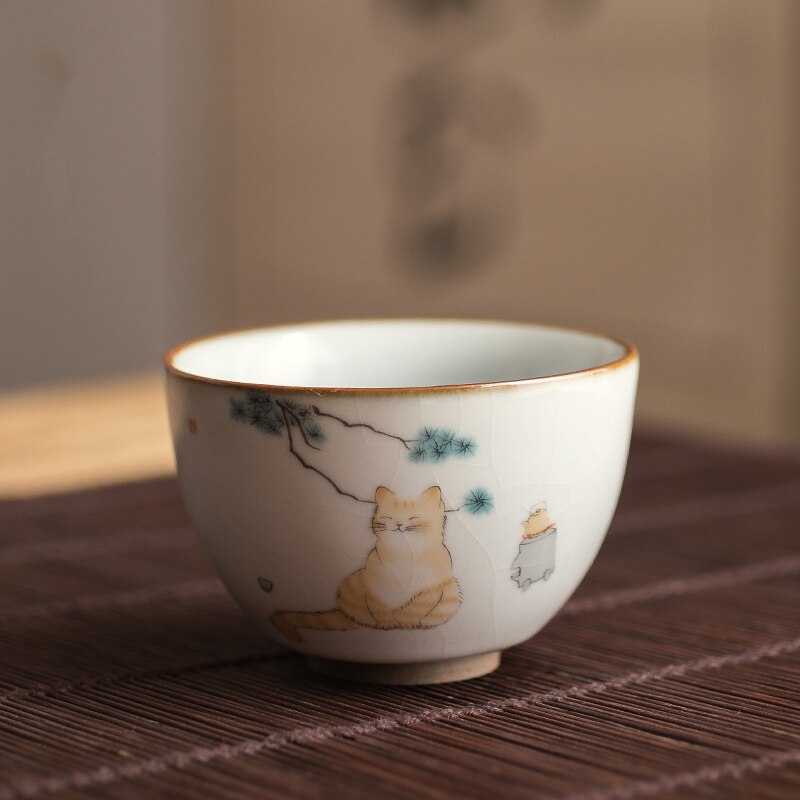 4 Style Cute Cat Ceramic Tea Cups Drinkware Cup Tea Set Crafts Kung Fu Cups Drink Cups Tea Accessories Tea Set Supplies: Pattern 15