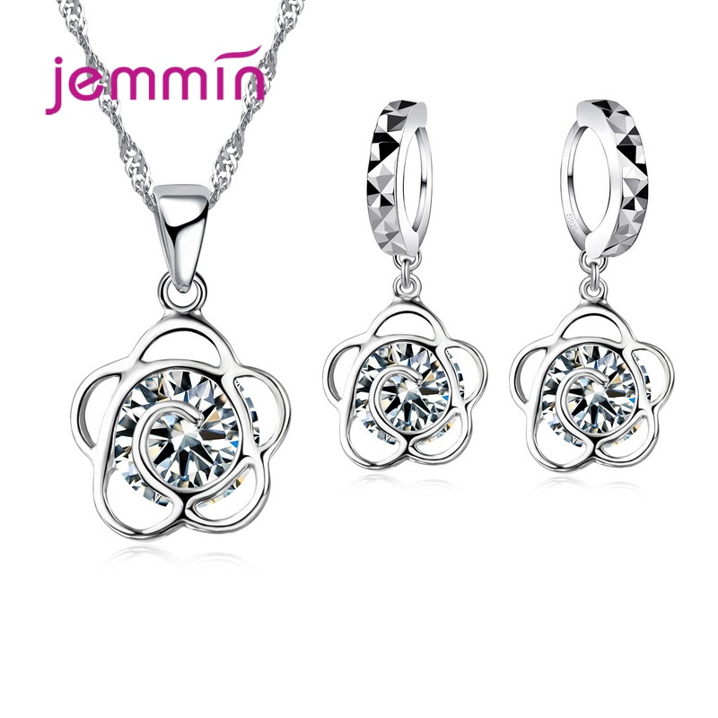 925 Sterling Silver Trendy Crystal Pendant Necklace Earrings Jewelry Set For Women Girls Wedding Engagement Jewelry: Fluorescent Green