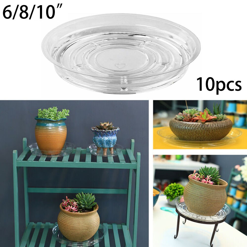 10 pièces 6/8/10 \ '\' fleur Pot Mat jardin plante soucoupe égouttoir rond Pot Base clair Snack conteneur PET Transparent plantes d'intérieur