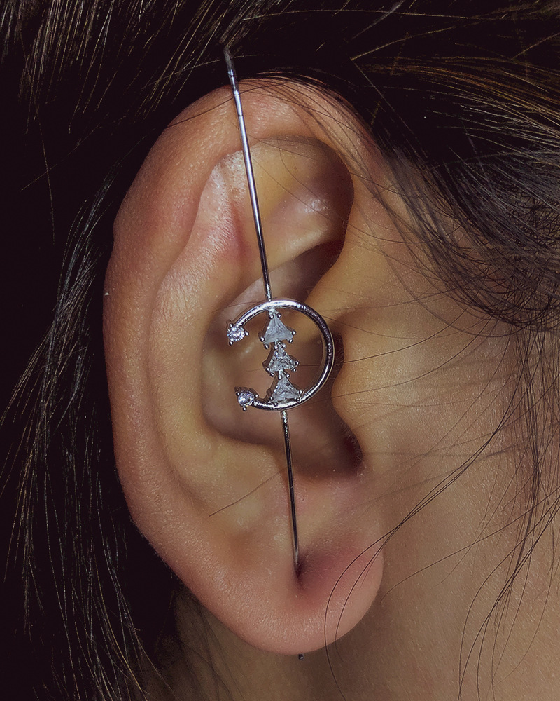 Nuevos pendientes de gancho sobre orugas con aguja para oreja para mujer, pendientes de perforación de circonio con incrustaciones de cobre Diagonal de aurícula envolvente/1 ud.: Multicolor