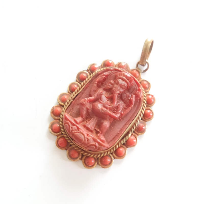 TBP687 Indian Ganesh Amuletten Hangers Tibet Klei Handwerk Olifant God: red color