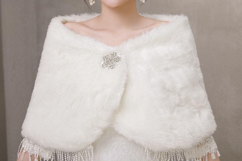 Ivory Women Fur Shawl Wedding Wraps Formal Dress Cheongsam Married Outerwear Bridal Cape Autumn Winter Jacket Bolero