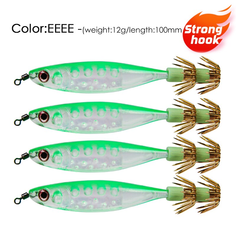 LETOYO 4PCS Floating Squid Jig Artificial Shrimp Fishing Lure Squid Hook Luminous Octopus Cuttlefish Bait Sea Squid Catching Rig: EEEE