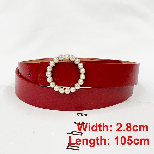 Pearl round pin buckle women simple ladies trend leather belt for women's youth brand belt
