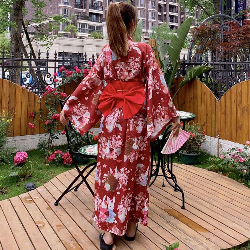 Vestido Kimono tradicional para mujer, manga larga, estilo japonés, Vintage, Yukata con cinturón, Kawaii, Furisode Performance