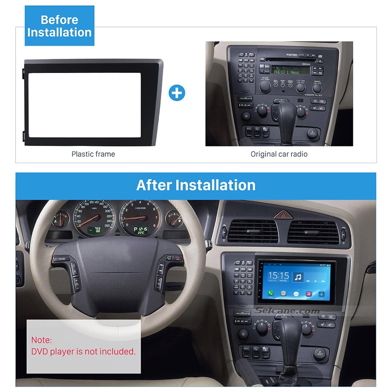 Seicane 2DIN Autostereon Kehys Volvo XC70 V70 S60 1998-2004 Radio Kojelauta Trimisarja ABS Muovi