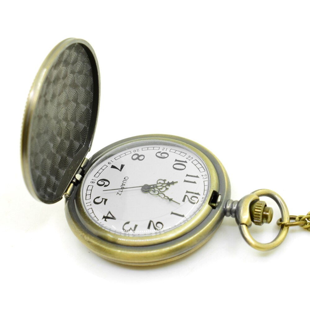 Cool Wolf Pocket Watch Vintage Retro Men Pocket Watch Emboss Round Bronze Alloy Quartz Dial Arabic Pocketwatch With chain