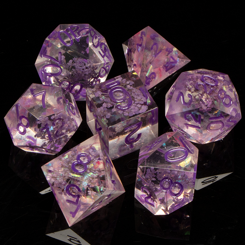 Kerwellsi 7Pcs Hars Dnd Dobbelstenen Set D &amp; D Dungeon En Dragon Handgemaakte Bloem Polyhedral Dice Scherpe Rand Voor rpg D20 D12 D10 D8 D6 D6