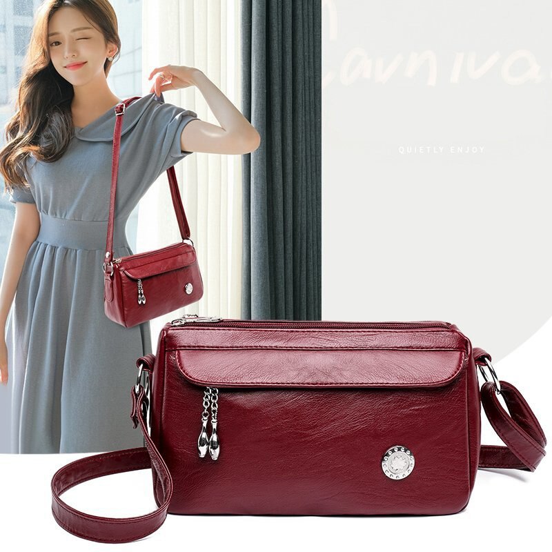 Famous Brand Casual Solid Color PU Leather Crossbody Bags for Women Ladies Shoulder Bag