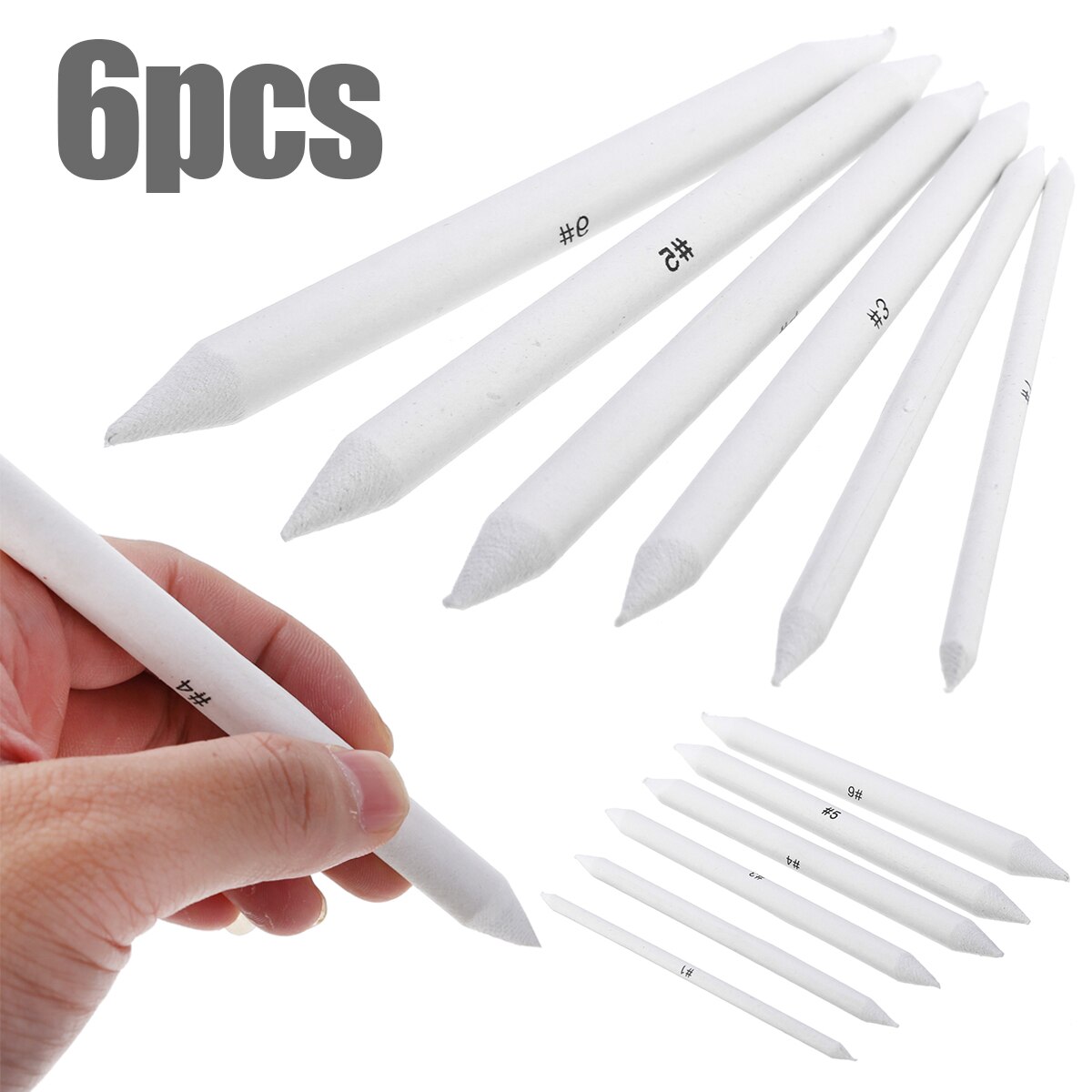 6pcs Blending Sketch Smudge Pen Tortillon Sketch Art White Drawing Pen Tool Rice Paper Art Supplies for Student Painting Station