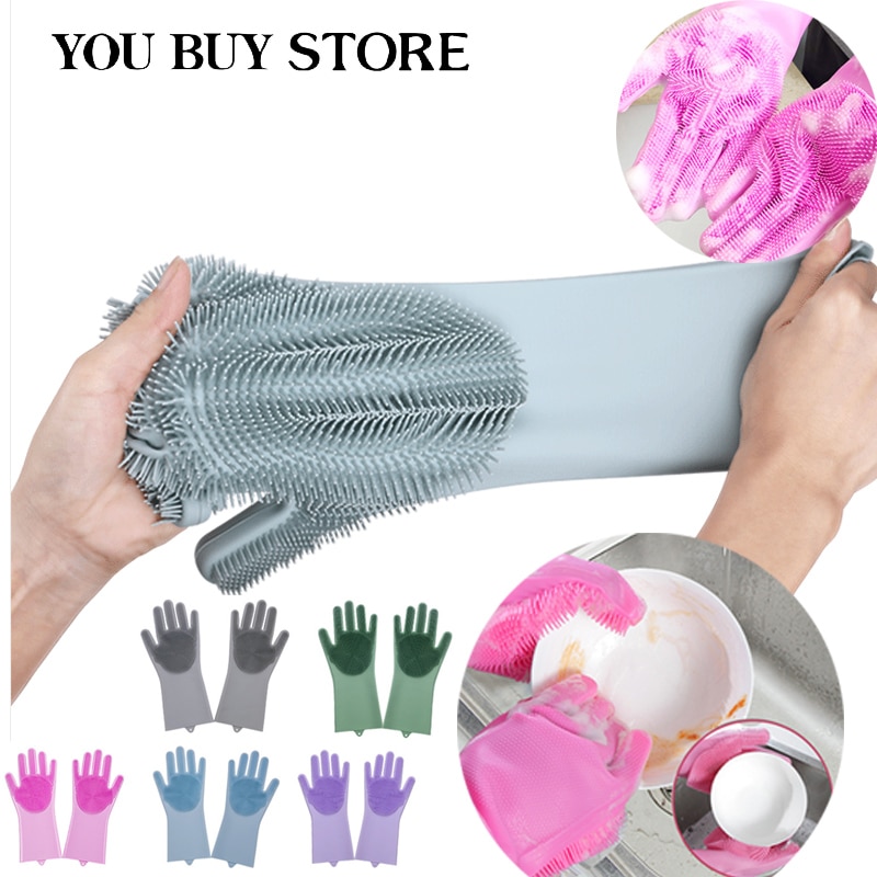 Gants magiques de nettoyage en Silicone, 2 pièces, gants de nettoyage multifonctions, pour la cuisine, la voiture, la vaisselle, l'éponge,