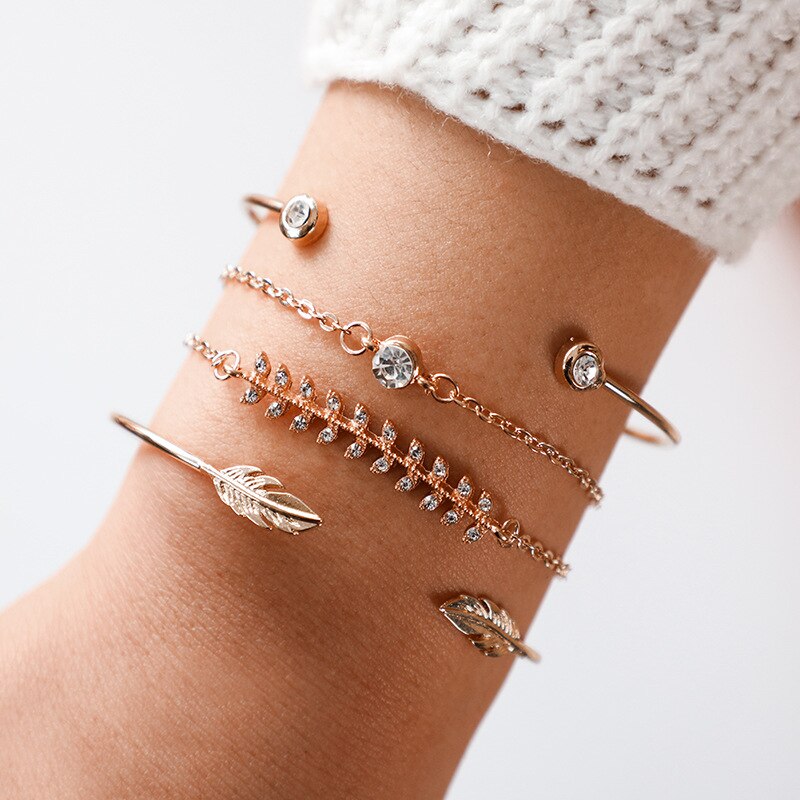 Armbanden Voor Vrouwen Fish Bone Charm Armbanden &amp; Bangles Opening Ronde Vriendschap Armband Geometrische Bladeren Sieraden