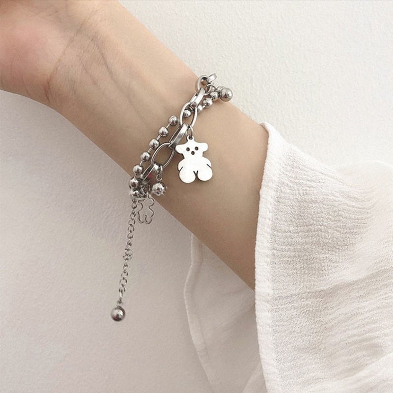 Nette Hohl Bär Armbinde für Frauen Hüfte-hüpfen Doppel Perle Kette Edelstahl Bär Armbinde Party Schmuck neue