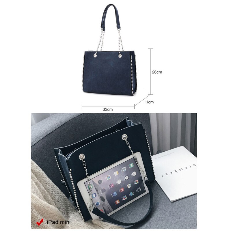 Bolso de hombro de lujo para mujer, bolso de mujer de informal con remaches de cuero, bolso de mano de alta capacidad