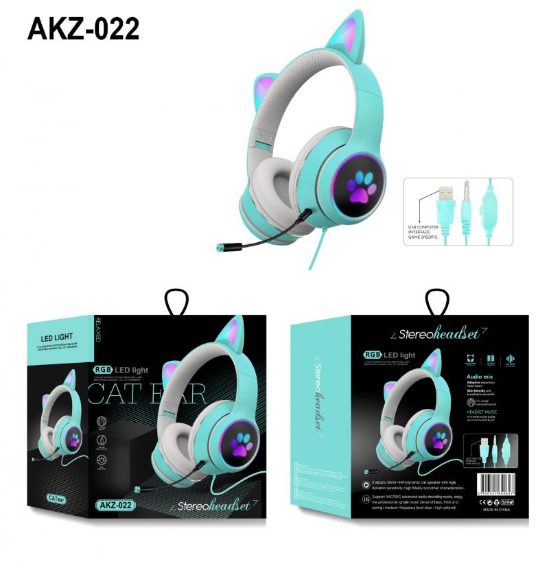 Cute Cat Ear Wired Headphone Noise Reduction Virtual Dual Mic 7.1 Channel LED Light Gaming Headset For Laptop Computer Gamer: 03