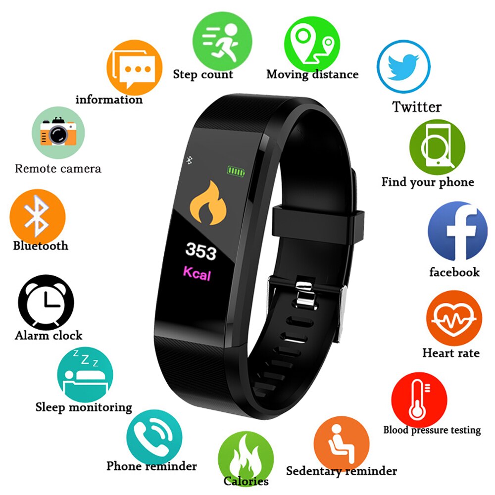 Smart Digitale Horloge Voor Mannen Vrouwen 115 Plus Smart Polsband Fitness Running Tracker Druk Sport Horloge Hartslagmeter Band