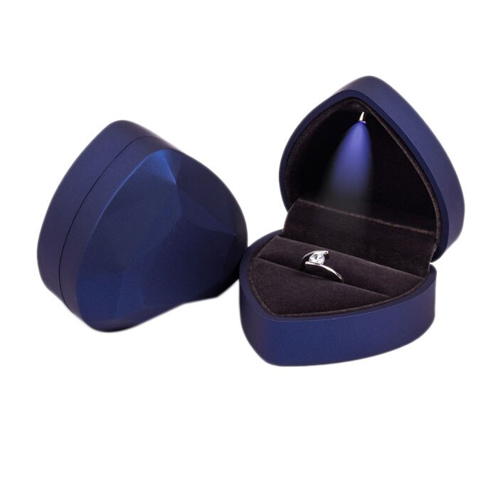 Hartvormige led-verlichte trouwoorbellen, ringdoos, sieradendisplay, houder, dozen, geweldige organizer, verlovingsring: Blauw