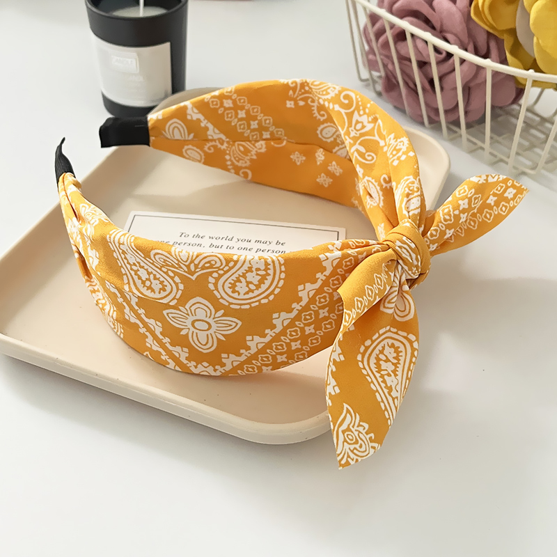 Paisley bandana hårbånd til kvinder topknyttet sløjfe pandebånd sød kaninøre turban hovedbind hårbånd pigetilbehør: Abrikos