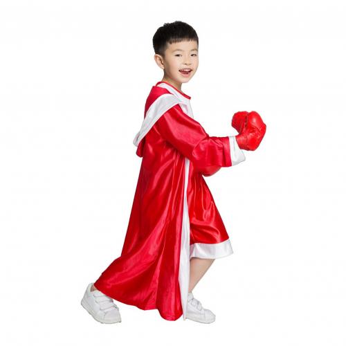 Børn løs muay thai taekwondo boksekåbe langærmet bælte sceneshow kickboxing kjole boksning konkurrence træning bokser kostume: Rød 120cm