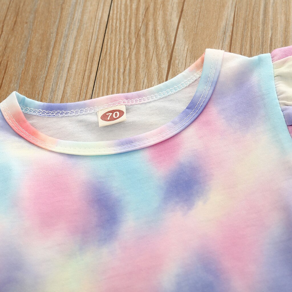 Peuter Baby Meisjes Tie Dye Kleding Geribbelde Gebreide Lange Mouwen Tops Shirt Broek 2 Stuks Fall Winter Outfits Pyjama Set # C