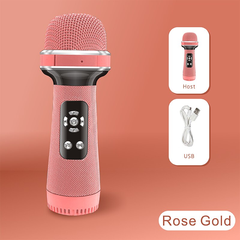 KINGLUCKY-Micrófono de Karaoke LY198, accesorio de mano, Bluetooth, inalámbrico, para niños, de navidad: Rose Gold