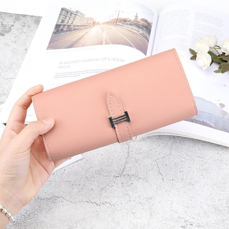 Vrouwen europese luxe kleur trekriem lange portemonnees voor dames handtas standaard portemonnees kaarthouder