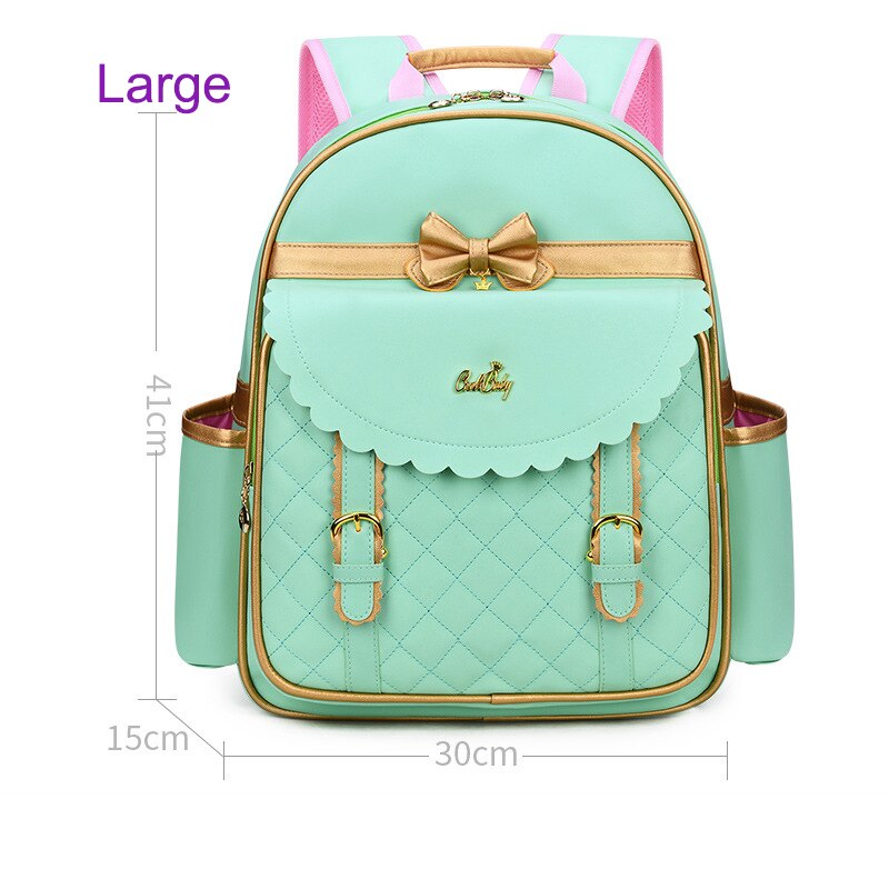 Ortopédico de la escuela primaria de los niños mochilas cartera para chicas encantadoras Grado 1-3-6-Mochila Infantil princesa Mochila: Green Large