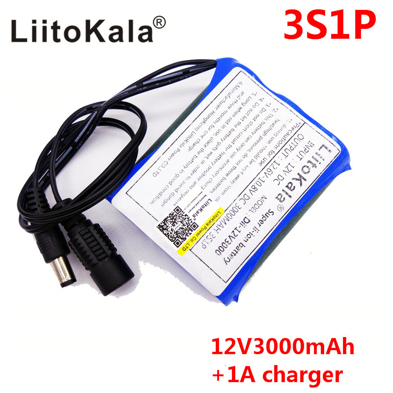 liitokala 12V 3000mAh 3S1P lithium battery 18650 lithium battery rechargeable protective plate 1A charger