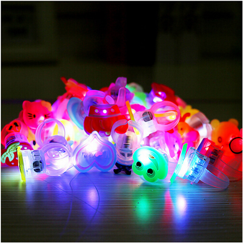 10pcs/lot Kids Cartoon LED Flashing Light Up Glowing Finger Rings Electronic Christmas Halloween Fun Toys For Children