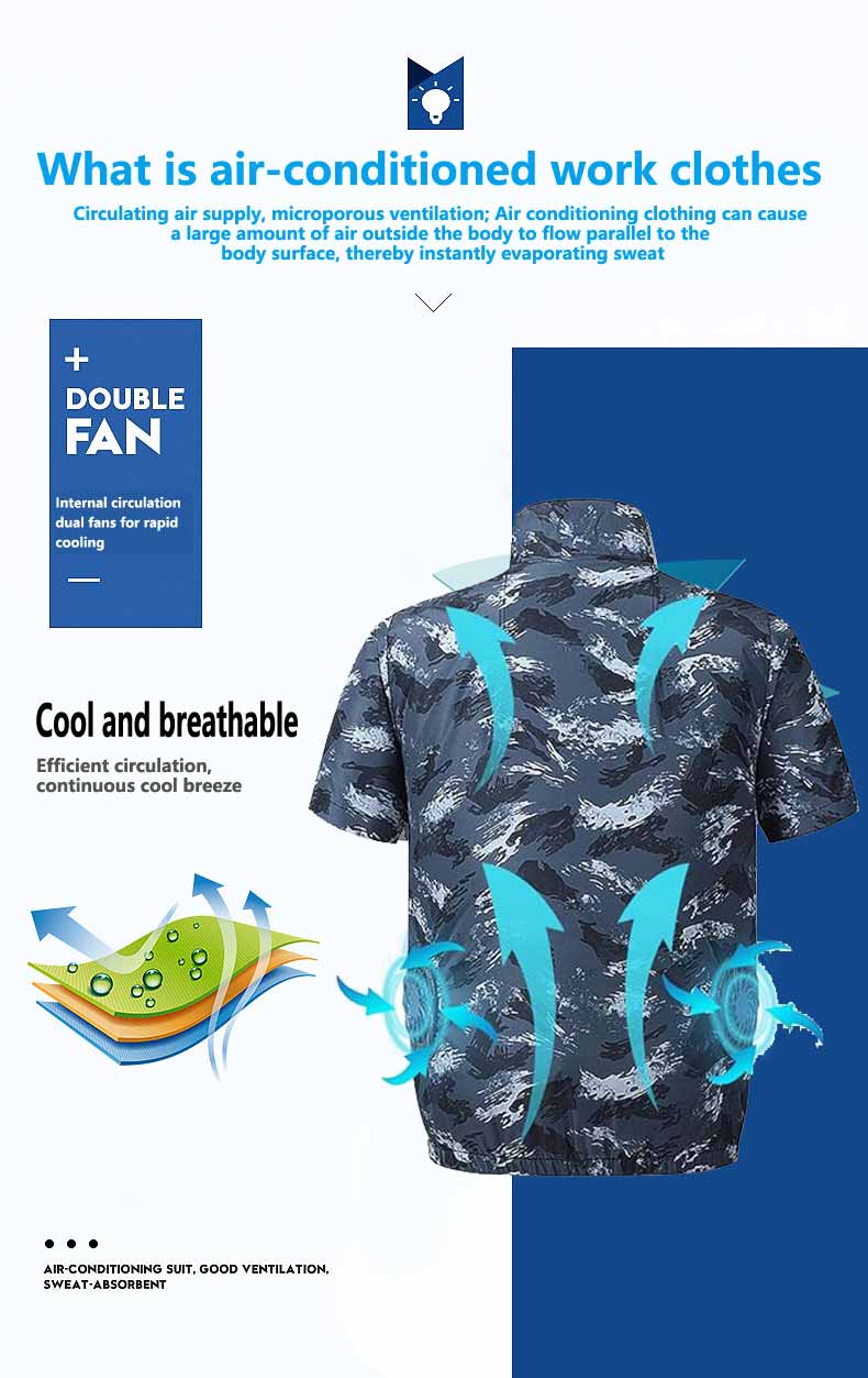 Zomerkoelende airconditioning-werkkleding, kleding met ventilator, koelend vest met korte mouwen, geschikt voor buitenaanwendelijk werk