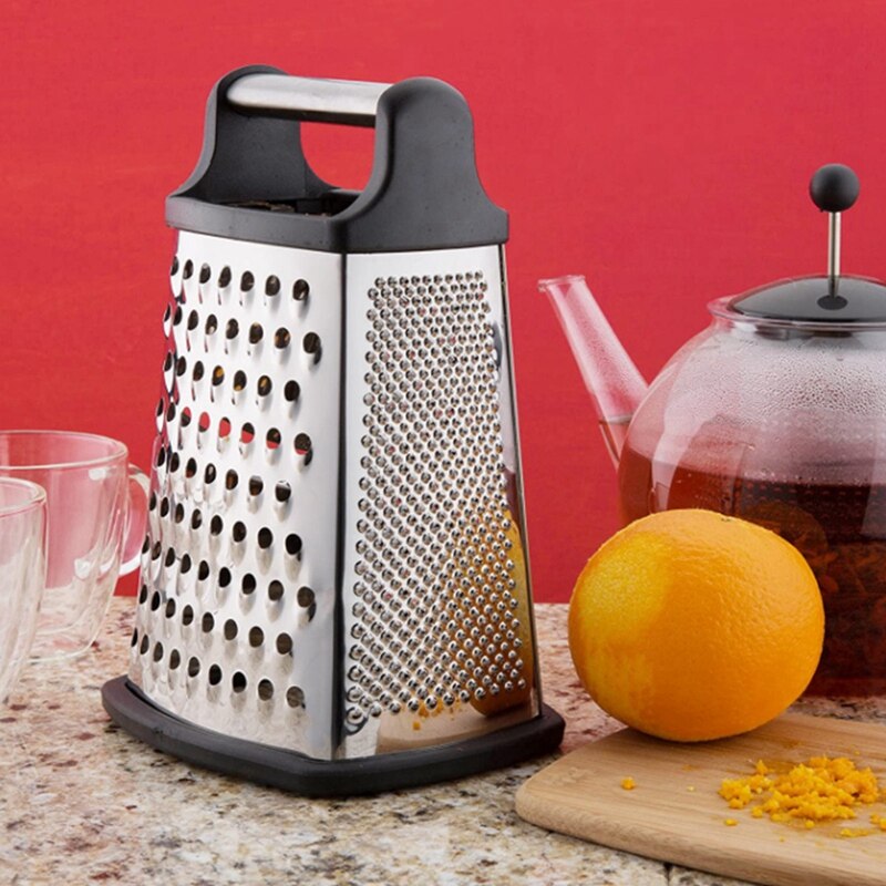 Box Grater, Stainless Steel with 4 Sides, Best for Parmesan Cheese, Vegetables, Ginger, Black
