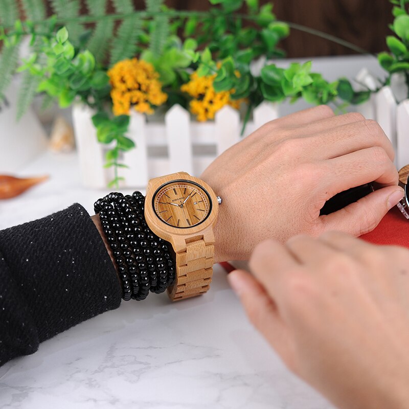 Bobo bird herenhorloges voor heren, bamboe houten horloges voor heren met roestvrijstalen sluiting, quartz relogio in doos