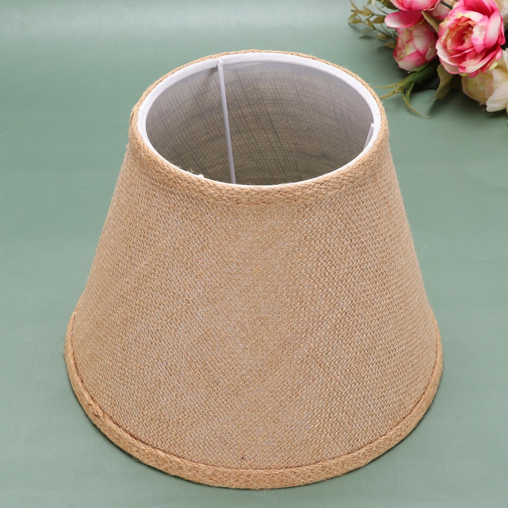 E27 Burlap Cloth Lamp Shade Rustic Barrel Fabric Lampshade Table Light Cover for Living Room Bedroom (Khaki/White)