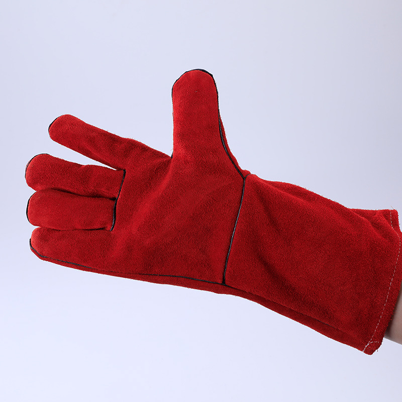 Schweißhandschuhe Leder Arbeit Hitzebeständigkeit Schweißhandschuhe Lange Holzscheitbrenner Sicherheitshandschuhe für Mig Tig Stock Schmiede BBQ Grill