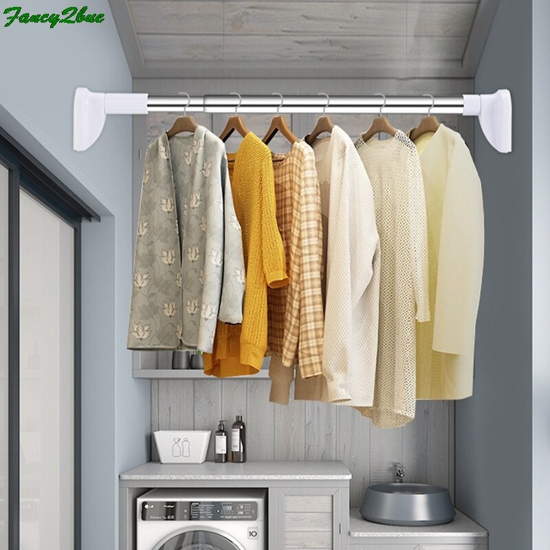 Extendable Telescopic Curtain Rod Rail Wardrobe Closet Clothes Towel Hanging Pole Bathroom Shower Clothes Hanger Towel Bar