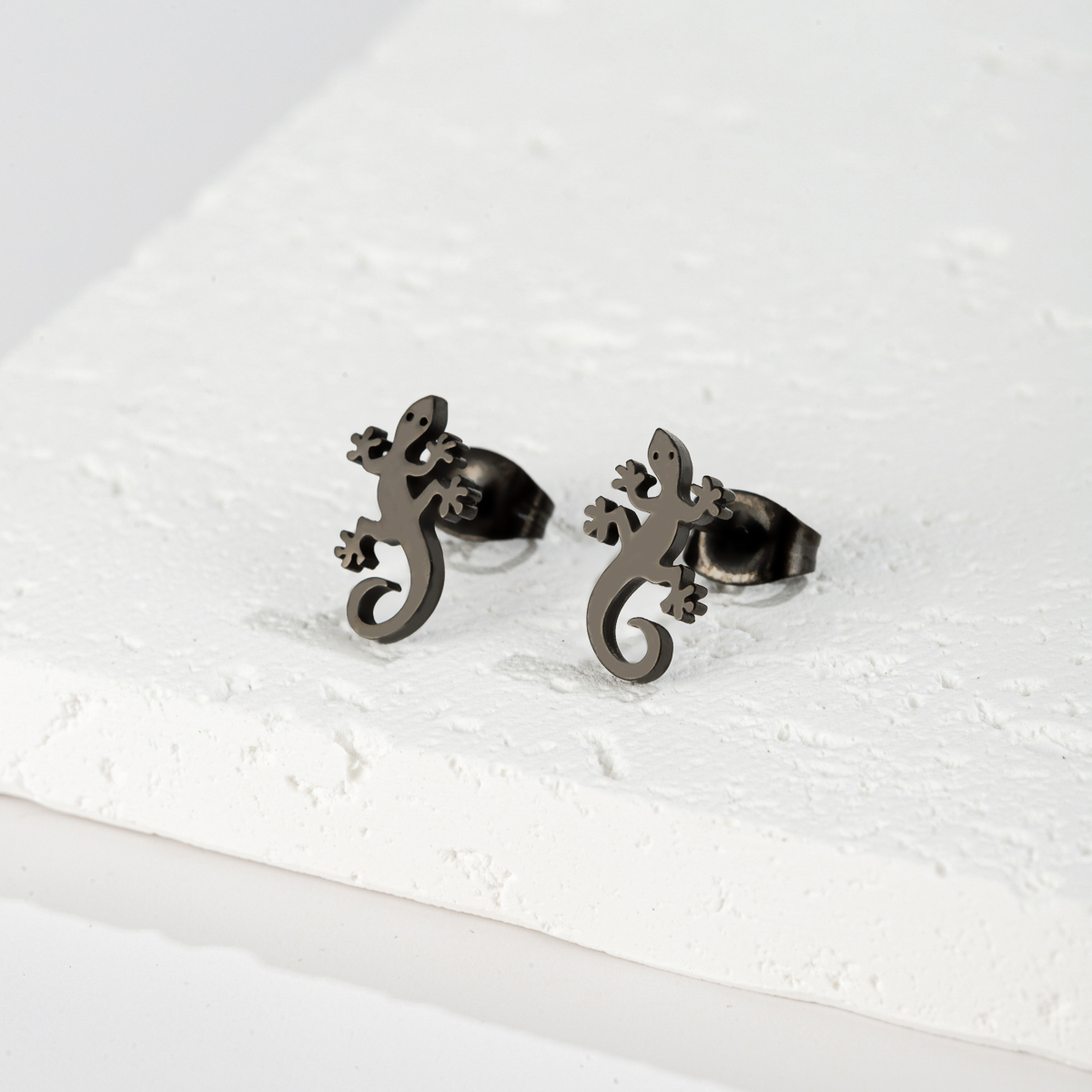 Boucles d'oreilles lézard en acier inoxydable, 1 paire, à la , Gecko, Cocktail, bijoux de mariage pour femmes: Pistolet noir plaqué