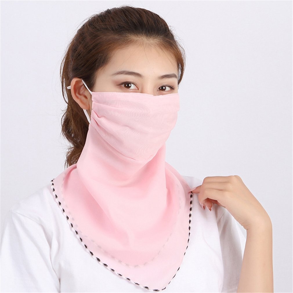Summer Women Face Mask Neck Protection and Face Protection Sun Veil Scarves Chiffon Mounting Ear Adjustable Tightness Mask: 7