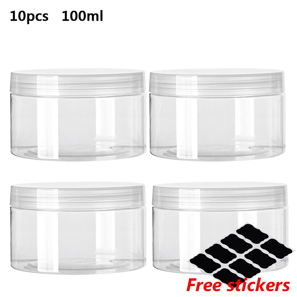 10pcs 30/50/60/80/100/120/150ml Food Storage Jars Clear Lid Bottle Pot Balm Plastic Container Can Tin Transparent Screw Empty: Yellow