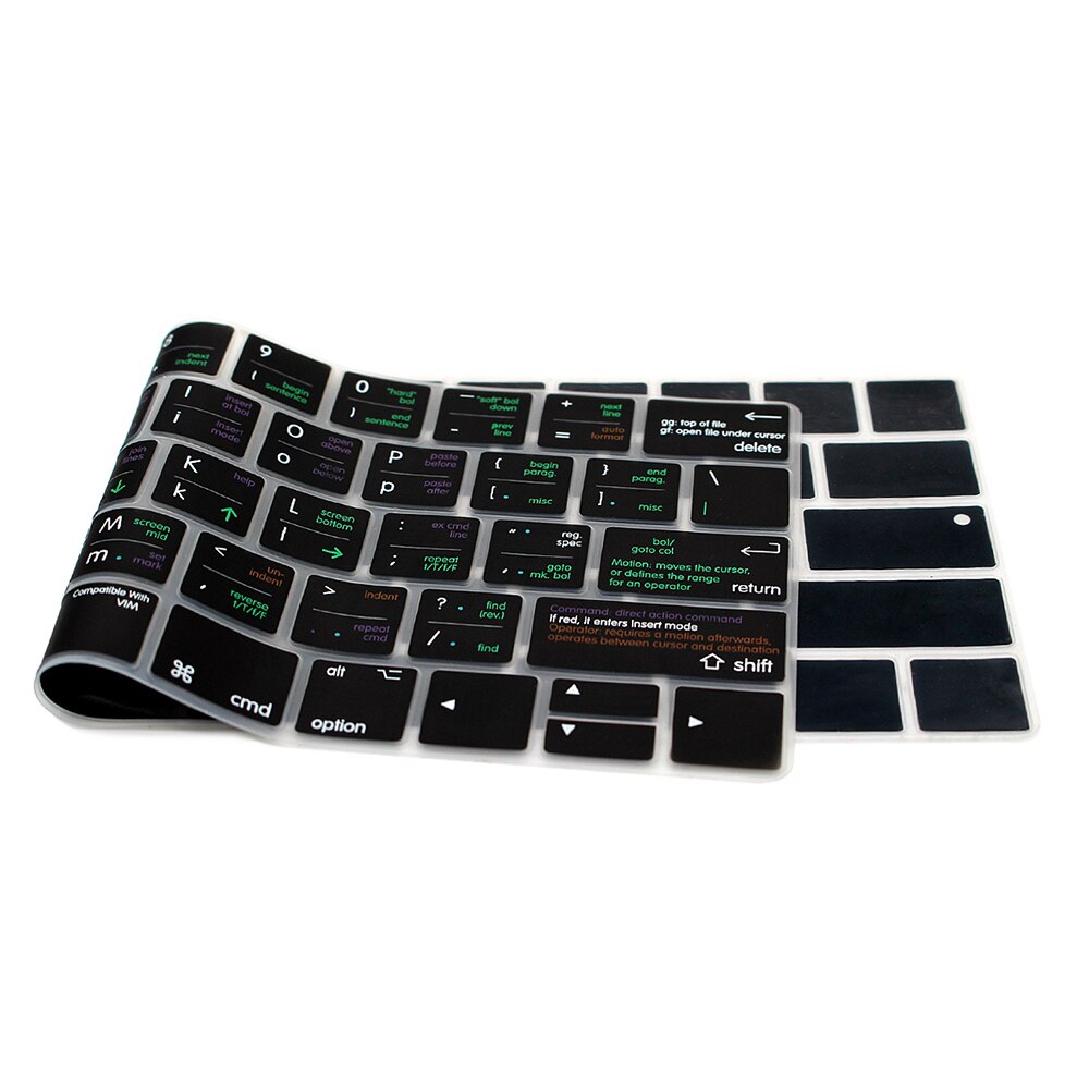HRH VIM VI Shortcuts Hotkey Silicone Keyboard Cover Skin Protector For Macbook Pro 13" A1706 A2159 15" A1707 With Touch Bar