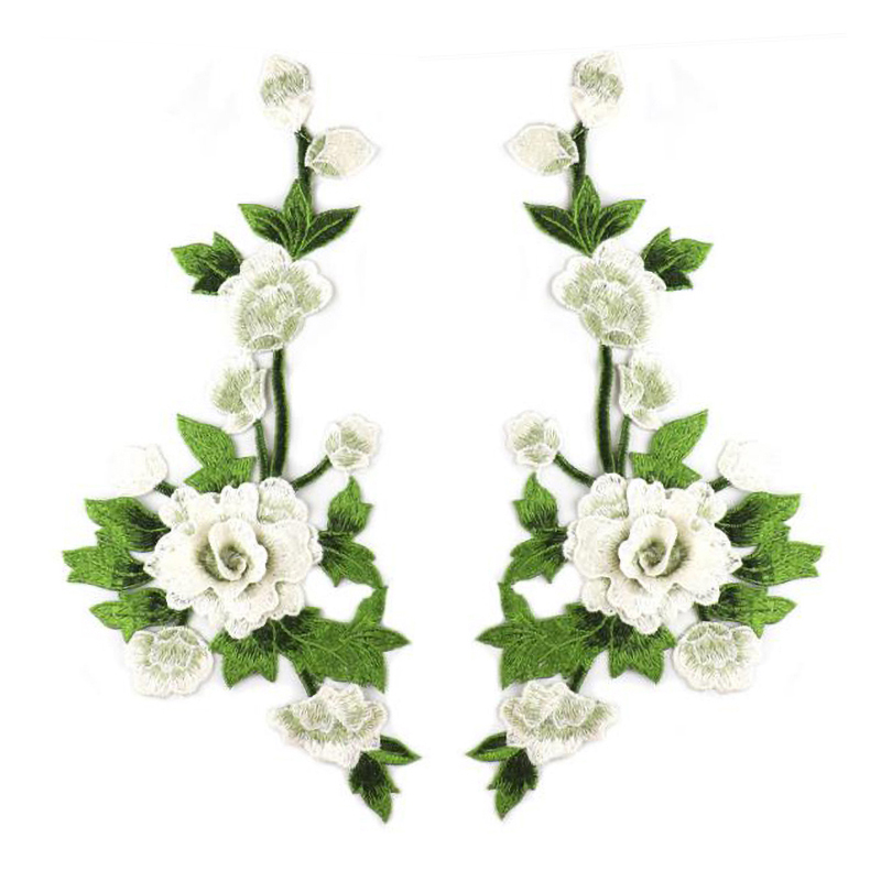 1 par de parches de tela bordados con flores para mujer, apliques de decoración de tela, estilo chino, 35x15CM: Láser brillante